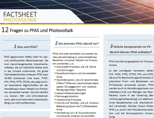 Neues Factsheet zu „12 Fragen zu PFAS und Photovoltaik“ ist online